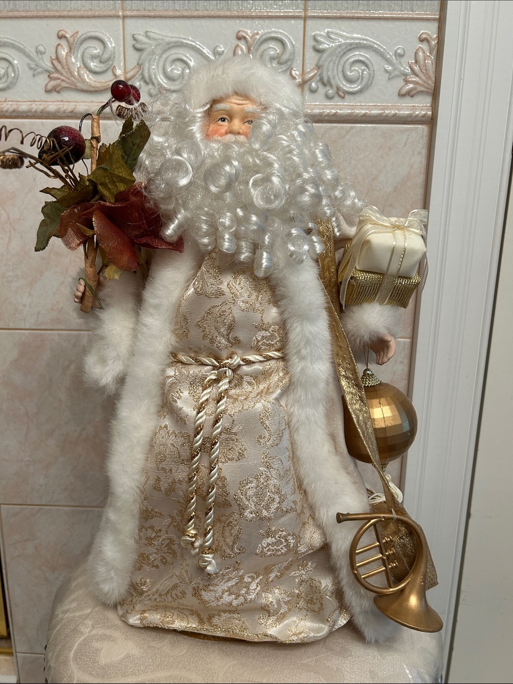 Elegant Gold and White Santa Holiday Figurine